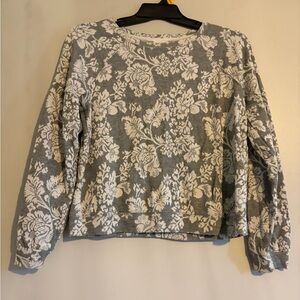 Knox Rose M Crewneck Floral Sweatshirt - Gray and White